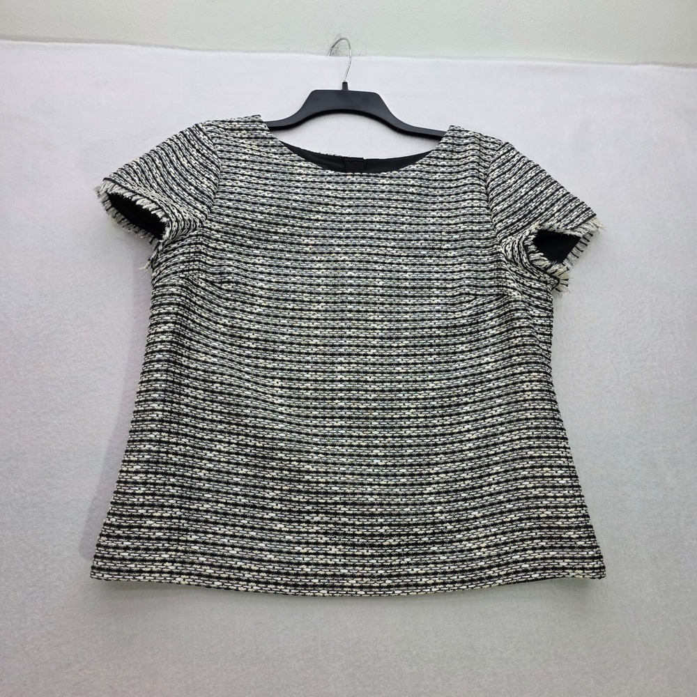 Talbots Womens 14 Petite Lined Black‎ Textured Metallic Shimmer Raw Edge Top